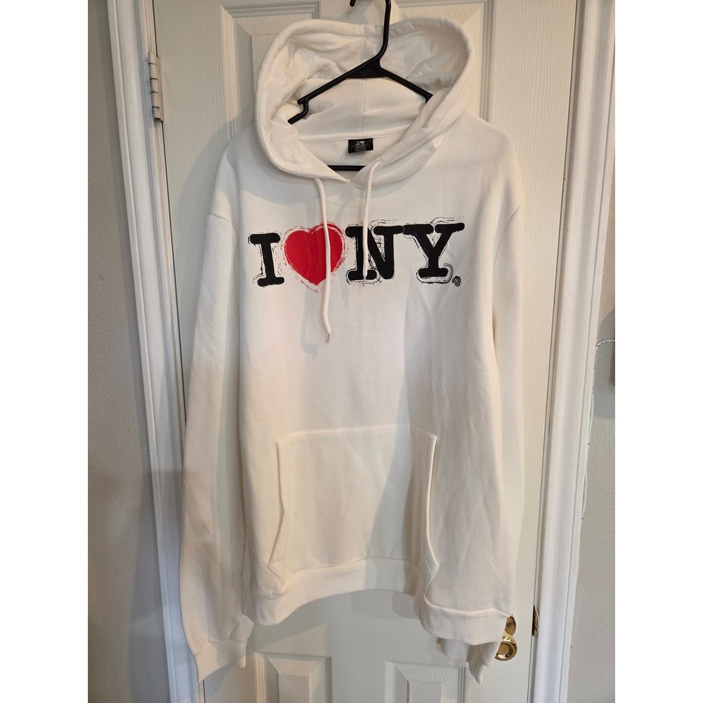 I Love NY The Big Apple Hoodie Mens 2XL White Graphic Souvenir Sweatshirt NYC